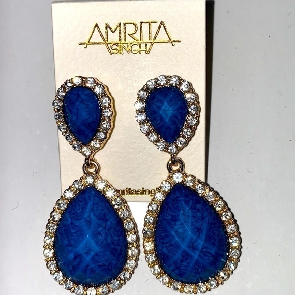 Amrita Singh Shelter Island lapis blue and Australian crystal drop earrings. NWT - Picture 1 of 4